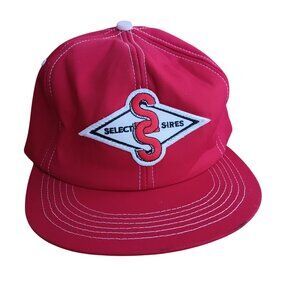 Vintage Select Sires Red Snapback Hat By K-Products Embroidered Logo Farmer 90s